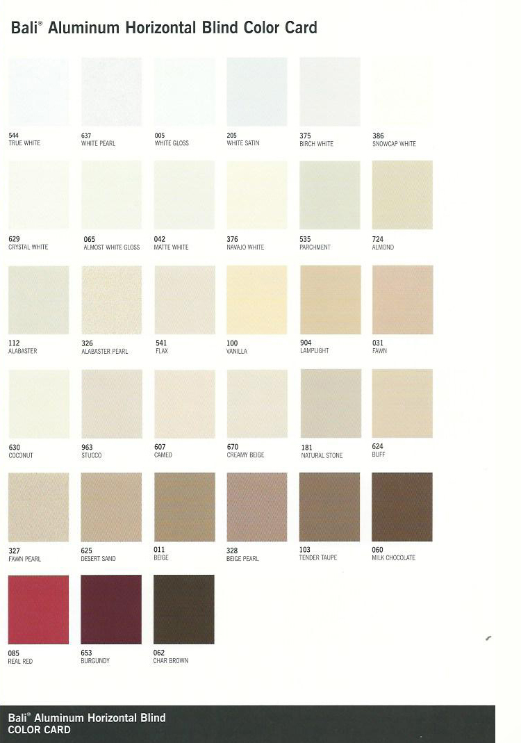 Bali Blind Color Chart